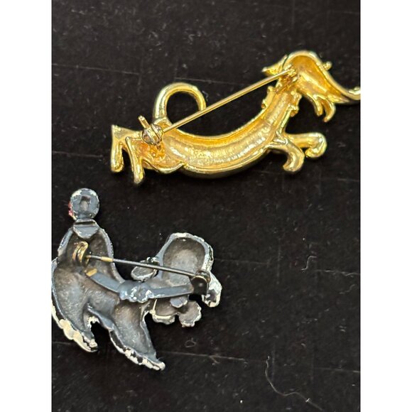 Vintage Gold & Silver-Tone Dachshund & Poodle Dog Brooch Pins With Rhinestone Ac - Picture 6 of 8